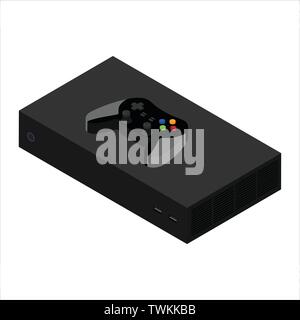 Video game console and controller isometric view Stock Vector