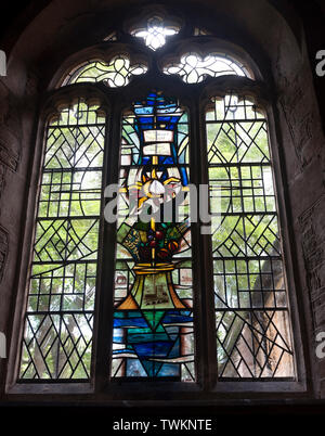 Modern stained glass window by Derek Hunt, St. Giles Church, Medbourne, Leicestershire, England, UK Stock Photo