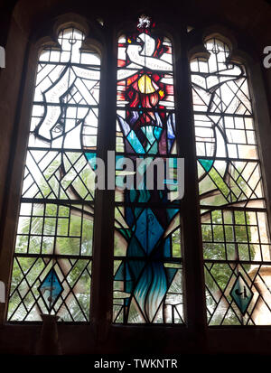 Baptism stained glass window by Derek Hunt, St. Giles Church, Medbourne, Leicestershire, England, UK Stock Photo