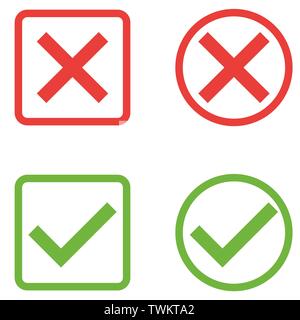 Vector Set of Flat Design Check Marks Icons. Different Variations of Ticks and Crosses Represents Confirmation, Right and Wrong Choices, Task Completi Stock Vector