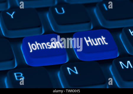 Keyboard with buttons to vote either Boris Johnson or Jeremy Hunt to become the next Conservative Leader & Prime Minister of the UK. British PM voting Stock Photo