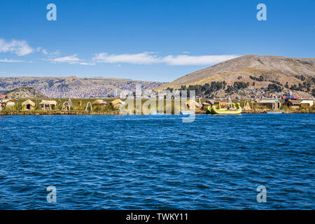 Uros islands, reed floating islands on Lake Titicaca, Peru, South America Stock Photo