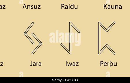 Set golden nordic celtic runes borders, norse protection symbols line ...