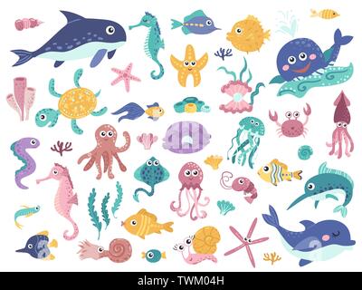 Big set of cute marine inhabitants. Stock Vector