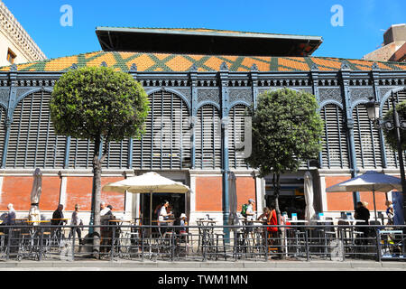 The front of historical Mercado de Atarazanas covered market, in Malaga city, Spain, Europe Stock Photo