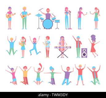 group of people celebrating with instruments Stock Vector