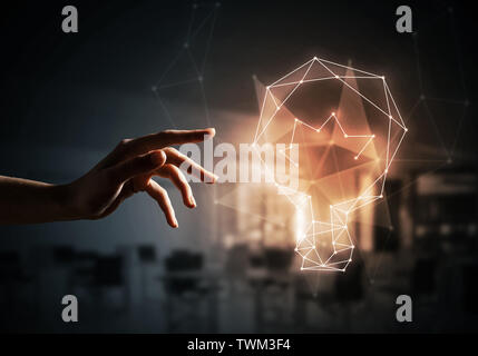 Close of female hand touching with finger bulb constellation sign. 3d rendering Stock Photo