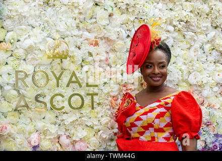 Ascot, Berkshire, UK. 21st June, 2019. Matilda A. Alomatu Osei-Agyeman from the Ghana High Commission in London poses for a photo on day four at Royal Ascot, Ascot Racecourse. Credit: Maureen McLean/Alamy Live News Stock Photo