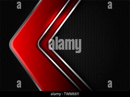 Abstract red arrow silver line direction on hexagon mesh design modern luxury futuristic background vector illustration. Stock Vector