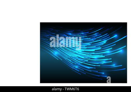 Abstract blue light fiber line network internet on black technology background vector illustration. Stock Vector