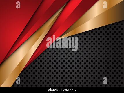 Abstract red gold metallic triangle on grey circle mesh design modern luxury futuristic background vector illustration. Stock Vector