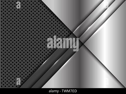 Abstract silver plate overlap on grey metallic circle mesh design modern futuristic background vector illustration. Stock Vector