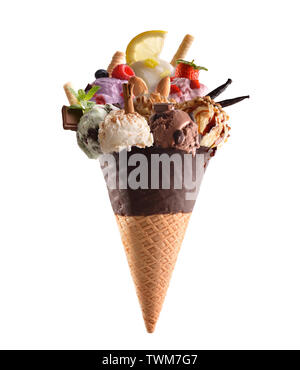 Assortment of natural fruit ice cream with white background. Garnished with fruit and processing products. Front view Stock Photo