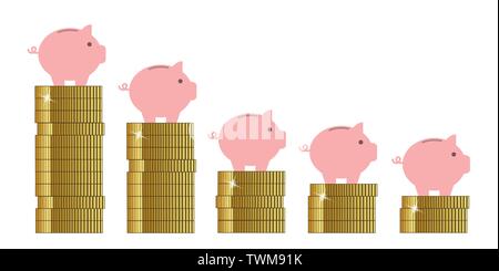 piggy bank on golden coins sales decline vector illustration EPS10 Stock Vector