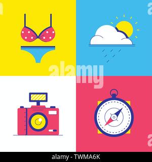 Summer vacation - colorful flat design style elements Stock Vector