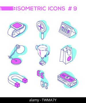 Business and finance - line design style isometric objects Stock Vector