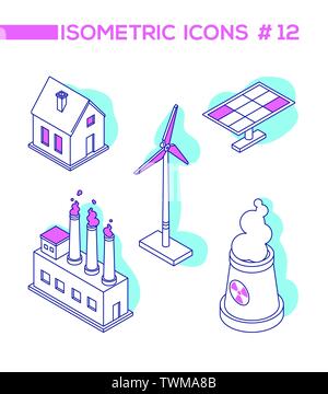 Ecology concept - line design style isometric objects Stock Vector
