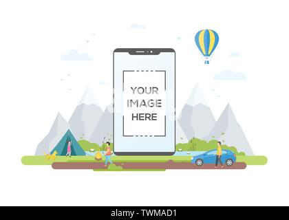 Camping and tourism - flat design style vector illustration Stock Vector