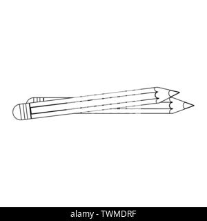 Two pencils school utensils isolated in black and white Stock Vector