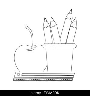 Back to school utensils cartoons in black and white Stock Vector
