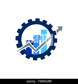 Business finance logo graph bar arrow inside cog gear design vector Stock Vector