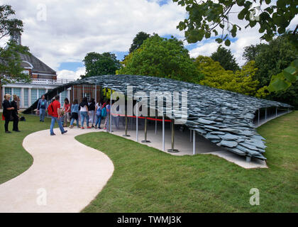 The slate roof of the 2019 Serpentine Pavilion in London's Hyde Park, designed by architect, Junya Ishigami. Stock Photo