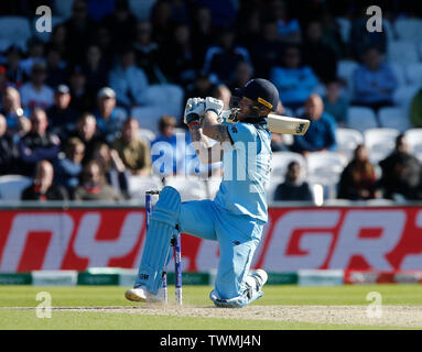 Emerald Headingley, Leeds, Yorkshire, UK. 21st June, 2019. ICC World Cup Cricket, England versus Sri Lanka; Ben Stokes of England hits out as he leads the England run chase in the final overs Credit: Action Plus Sports/Alamy Live News Stock Photo