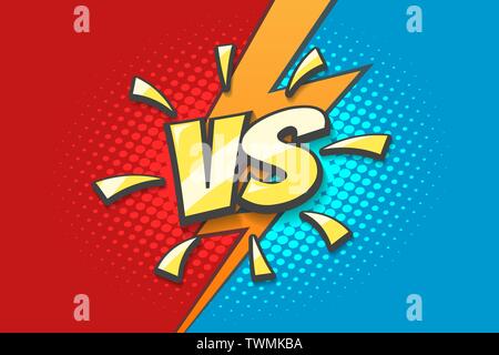 Versus Sign with Lightning background drawn in retro comics style. Competition or Fighting design template. Vector illustration Stock Vector