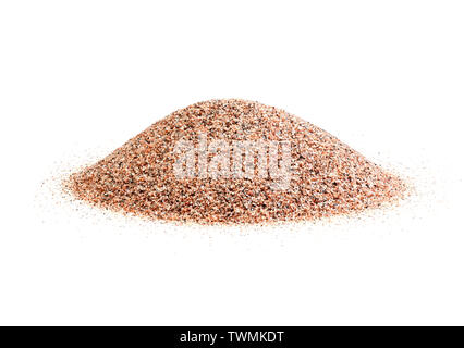 Macro pile sand isolated on white backgrounds river sand close-up. Stock Photo