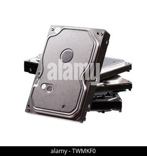 Hard disk drive close-up isolated on white background. Stock Photo