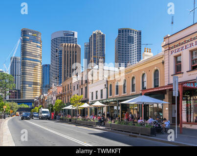 George Street in The Rocks area with the Central Business District behind, Sydney, Australia Stock Photo