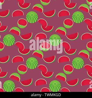 Hand drawn watermelons seamless flat color vector pattern Stock Vector