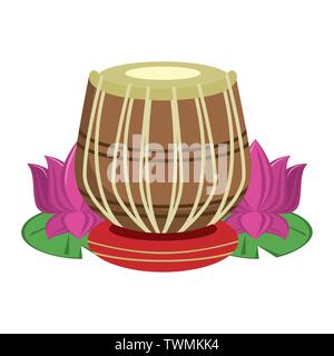 Indian tabla drums with lotus flower Stock Vector