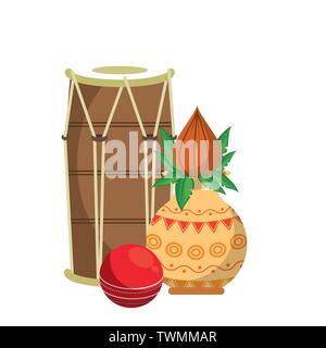 Indian tabla drums with lotus flower Stock Vector