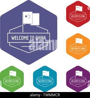 China icons vector hexahedron Stock Vector