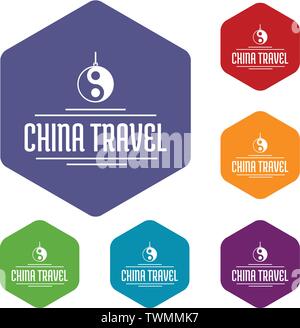 China tourism icons vector hexahedron Stock Vector