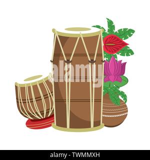 Indian tabla drums with lotus flower Stock Vector