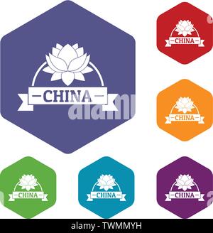 China flower icons vector hexahedron Stock Vector