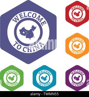 China map icons vector hexahedron Stock Vector