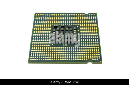 Realistic cpu back view processor chip isolated on white Stock Photo