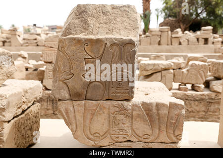 Egyptian Hieroglyphs in Luxor Temple, Luxor City, Egypt Stock Photo