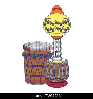 Indian tabla drums and paper light blue lines Stock Vector