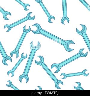 Vintage Wrench Hand Drawn Seamless Pattern Background. Vector Stock Vector