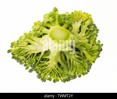 Broccoli (broccoli, broccoli, broccoli, brokoli, broccoli sprout, brassica oleracea) portion and very fresh (with water drops). Isolated on white back Stock Photo