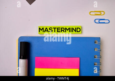 Mastermind on sticky notes isolated on white background. Stock Photo