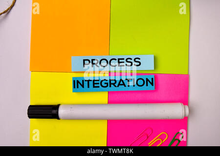 Process Integration on sticky notes isolated on white background. Stock Photo