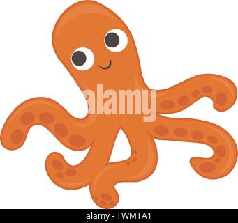 marine inhabitant. Octopus cartoon vector Illustration. cute octopus illustration for kids and babies. Sea creature. Stock Vector