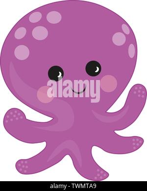marine inhabitant.purple Octopus cartoon vector Illustration. cute octopus illustration for kids and babies. Sea creature. Stock Vector