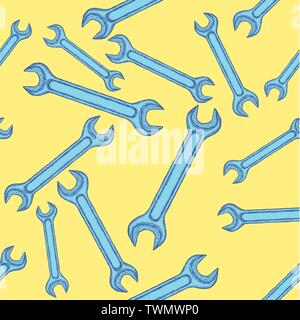Vintage Wrench Hand Drawn Seamless Pattern Background. Vector Stock Vector
