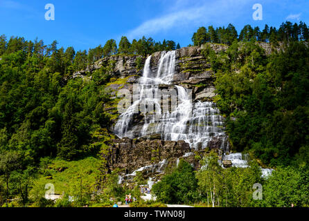 Tvindefossen, famous Waterfall in Norway. Stock Photo